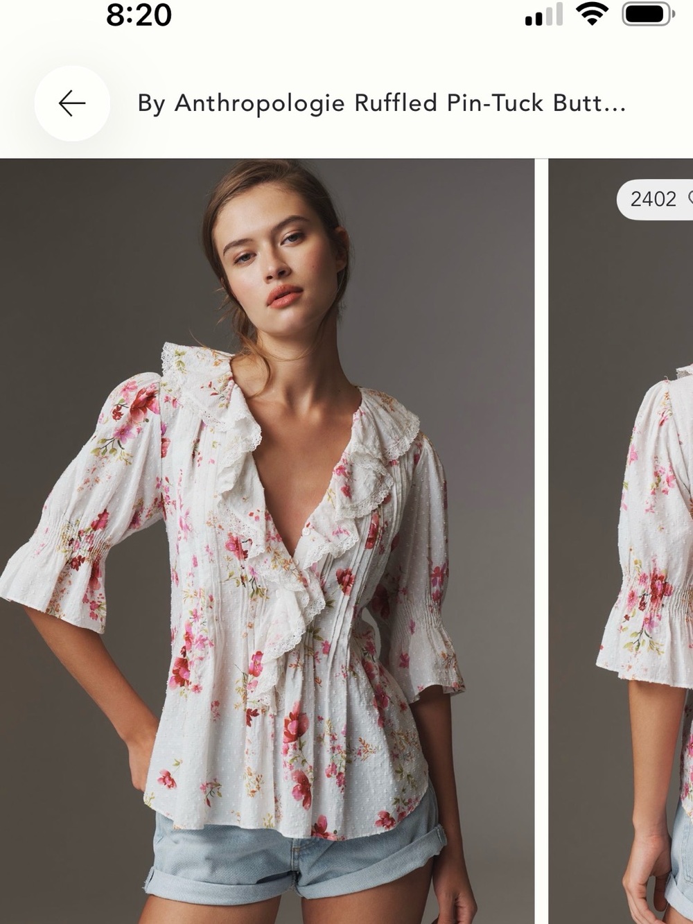 Anthropologie Floral Ruffled pin-tuck V-Neck Blouse Xs